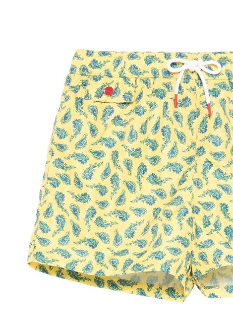 Yellow Swim Shorts With Blue Paisley Pattern KITON | UCOM2CK0747F13/001