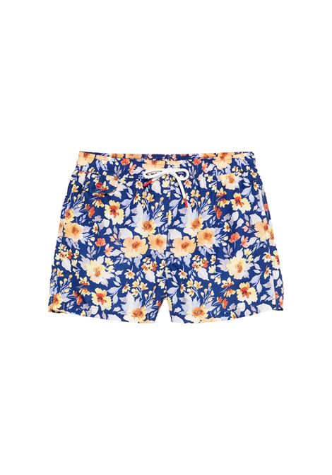 Blue Swim Shorts With Floral Print KITON | UCOM2CK0747F52/002