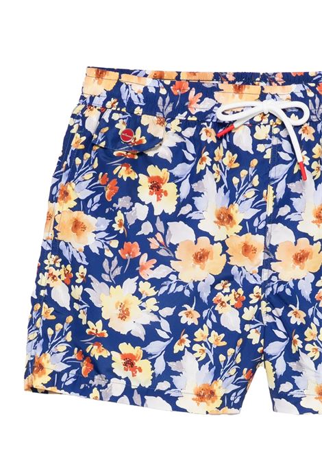 Blue Swim Shorts With Floral Print KITON | UCOM2CK0747F52/002