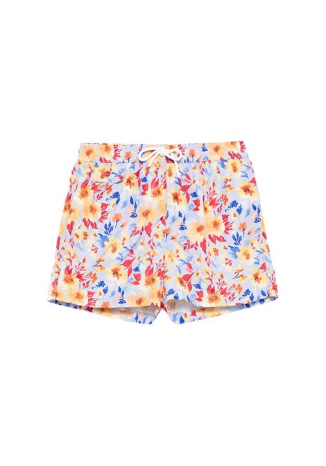 Light Blue Swim Shorts With Floral Print KITON | Swimwear | UCOM2CK0747F53/001