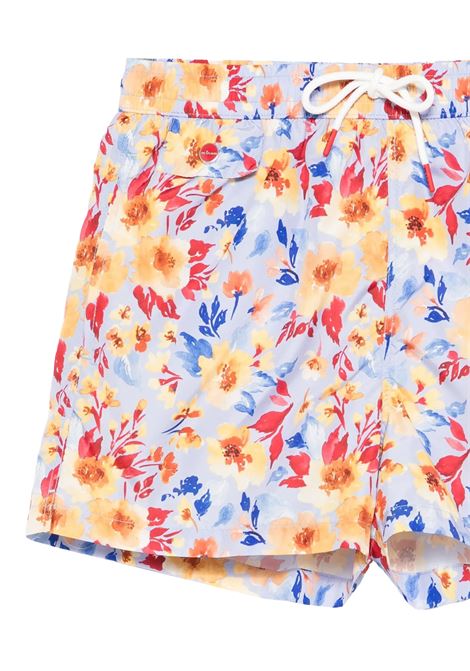 Light Blue Swim Shorts With Floral Print KITON | UCOM2CK0747F53/001