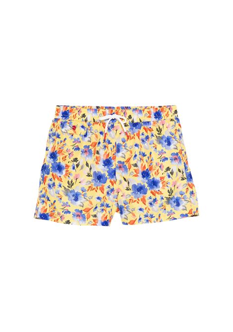 Yellow Swim Shorts With Floral Print KITON | UCOM2CK0747F54/003