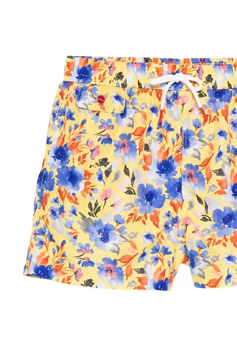 Yellow Swim Shorts With Floral Print KITON | UCOM2CK0747F54/003