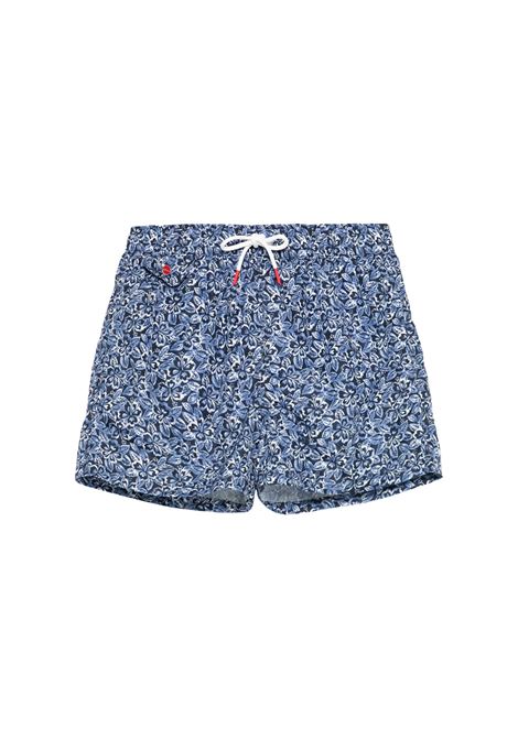 Blue Floral Print Swim Shorts KITON | UCOM2CK0748F08/001