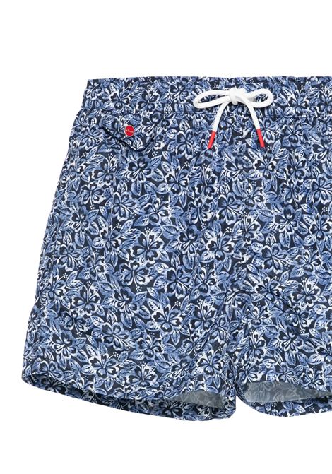 Blue Floral Print Swim Shorts KITON | UCOM2CK0748F08/001