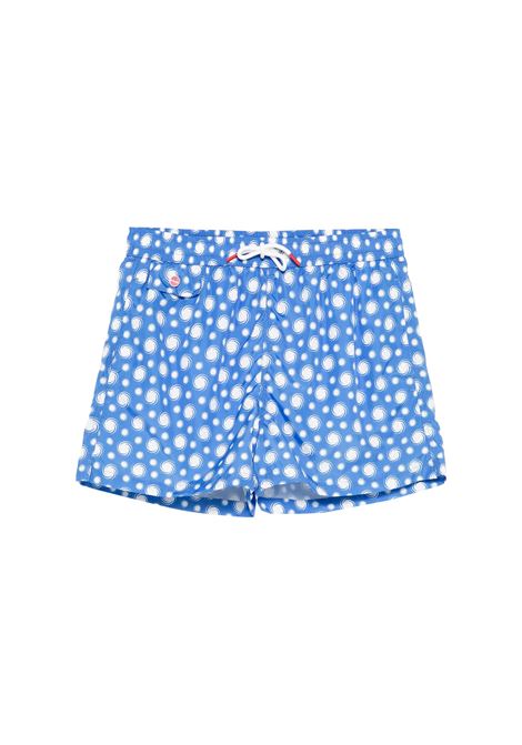 Light Blue Swim Shorts With Swirl Pattern KITON | UCOM2CK0748F25/001