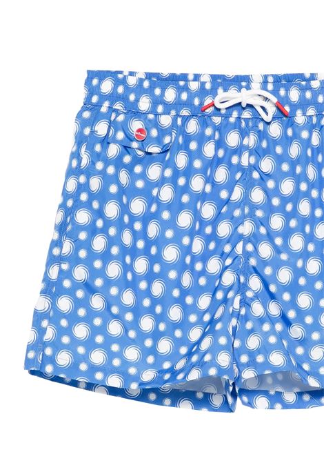 Light Blue Swim Shorts With Swirl Pattern KITON | UCOM2CK0748F25/001