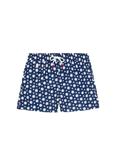 Navy Blue Swim Shorts With Swirl Pattern KITON | UCOM2CK0748F27/000