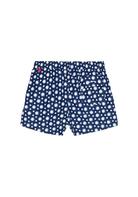 Navy Blue Swim Shorts With Swirl Pattern KITON | UCOM2CK0748F27/000