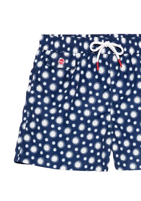 Navy Blue Swim Shorts With Swirl Pattern KITON | UCOM2CK0748F27/000