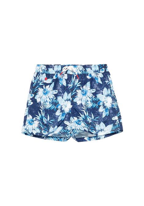 Navy Blue Swim Shorts With Floral Fantasy KITON | UCOM2CK0748F44/001