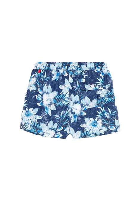 Navy Blue Swim Shorts With Floral Fantasy KITON | UCOM2CK0748F44/001