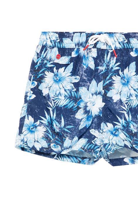 Navy Blue Swim Shorts With Floral Fantasy KITON | UCOM2CK0748F44/001