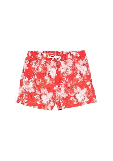 Red Swim Shorts With Floral Fantasy KITON | UCOM2CK0748F48/000