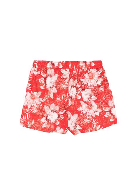 Red Swim Shorts With Floral Fantasy KITON | UCOM2CK0748F48/000