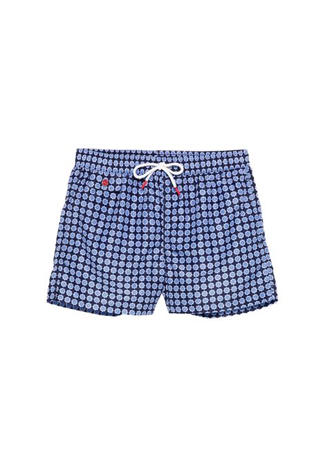 Navy Blue Swim Shorts With Floral Pattern KITON | UCOM2CK0748F66/001