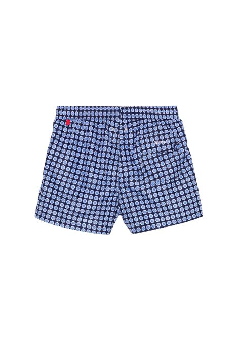 Navy Blue Swim Shorts With Floral Pattern KITON | UCOM2CK0748F66/001