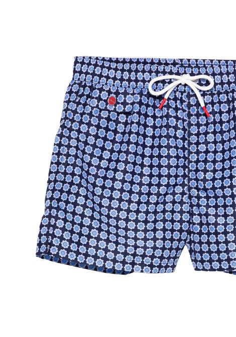 Navy Blue Swim Shorts With Floral Pattern KITON | UCOM2CK0748F66/001