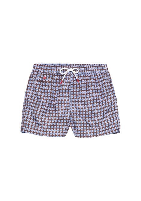 Brown Swim Shorts With Floral Pattern KITON | UCOM2CK0748F67/000