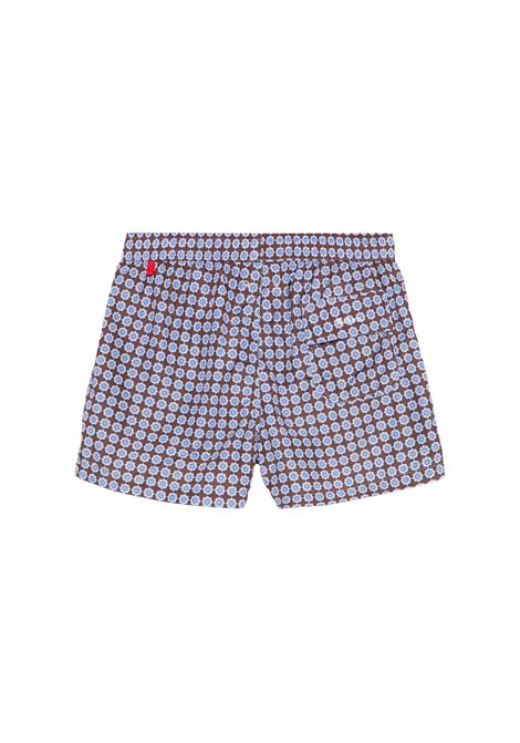 Brown Swim Shorts With Floral Pattern KITON | UCOM2CK0748F67/000