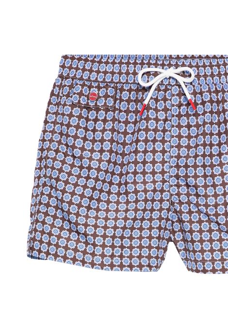 Brown Swim Shorts With Floral Pattern KITON | UCOM2CK0748F67/000