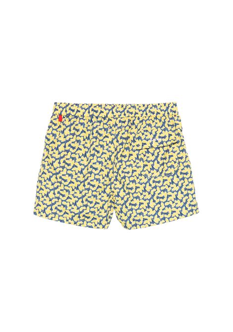 Blue Swim Shorts With Leaf Pattern KITON | UCOM2CK0748F77/001