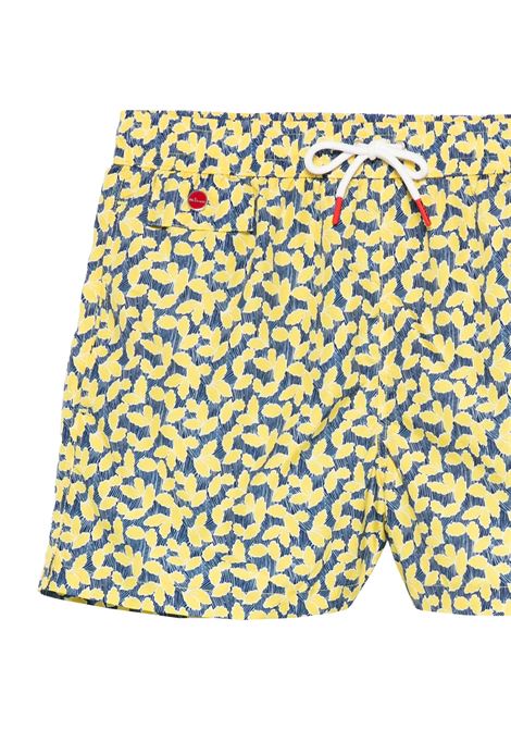 Blue Swim Shorts With Leaf Pattern KITON | UCOM2CK0748F77/001