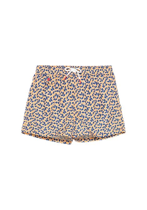 Shorts Da Mare Arancioni Con Pattern Foglie KITON | UCOM2CK0748F80/001