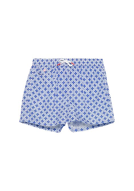 Light Blue Swim Shorts With Geometric Floral Pattern KITON | Swimwear | UCOM2CK0770F44/002