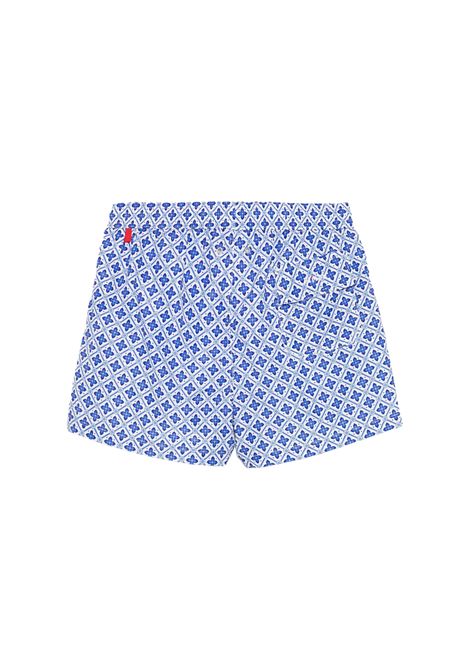 Light Blue Swim Shorts With Geometric Floral Pattern KITON | UCOM2CK0770F44/002