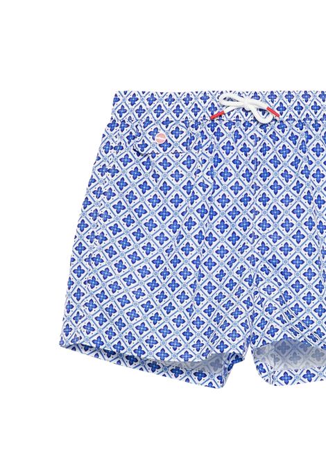 Light Blue Swim Shorts With Geometric Floral Pattern KITON | UCOM2CK0770F44/002