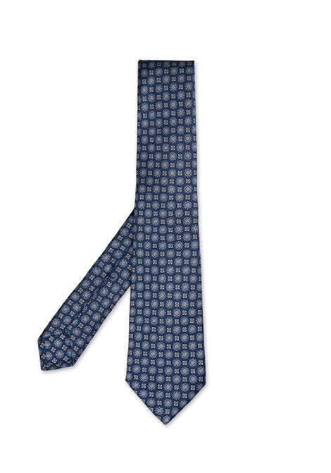 Blue Silk Tie With Contrast Pattern KITON | UCRVKRC03L5801/002