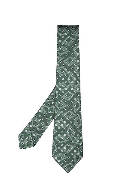 Cravatta Verde Con Pois e Motivo Geometrico KITON | UCRVKRC03L7206/000