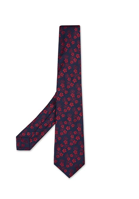 Cravatta In Seta Blu Con Fantasia Floreale Rossa KITON | Cravatte | UCRVKRC03L8905/001