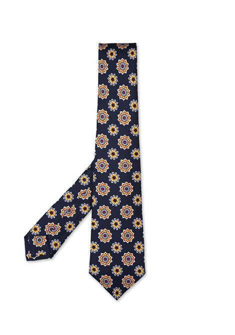 Cravatta Blu Navy Con Pattern Di Fiori Geometrici KITON | UCRVKRC04L5701/001