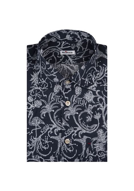 Navy Blue Nerano Shirt With All-Over Print KITON | Shirts | UMCNERH0890203/000