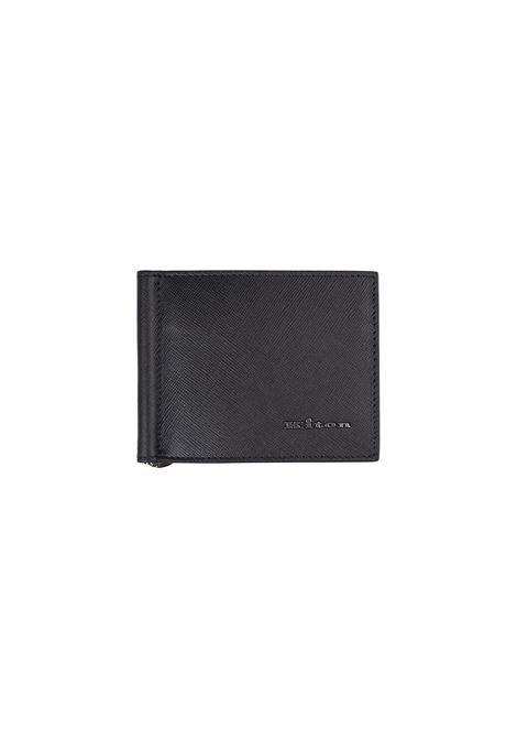 Black Leather Folding Card Holder With Logo KITON | Wallets | UPEA013N0122808/005