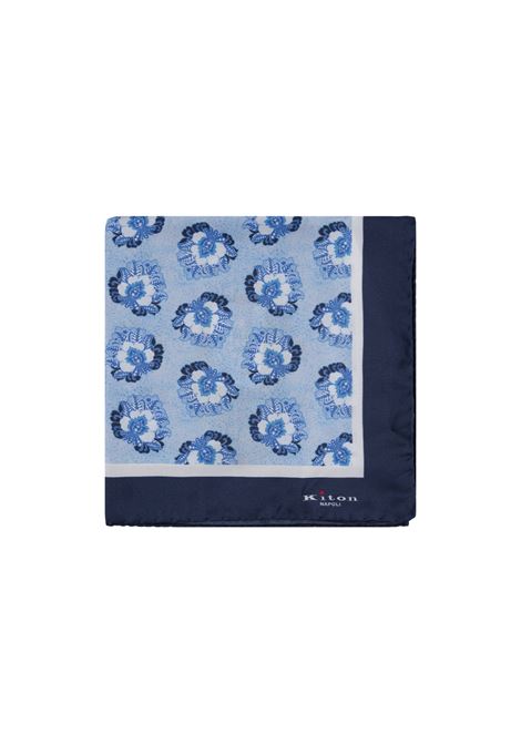 Sky Blue Pocket Handkerchief With Foliage Pattern KITON | pochettes | UPOCHCK0700F01/003