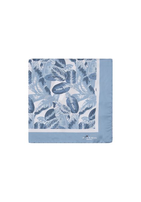 Light Blue Pocket Handkerchief With Foliage Pattern KITON | UPOCHCK0700F08/000