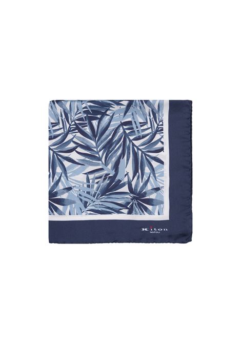 Navy Blue Pocket Handkerchief With Foliage Pattern KITON | UPOCHCK0700F20/002