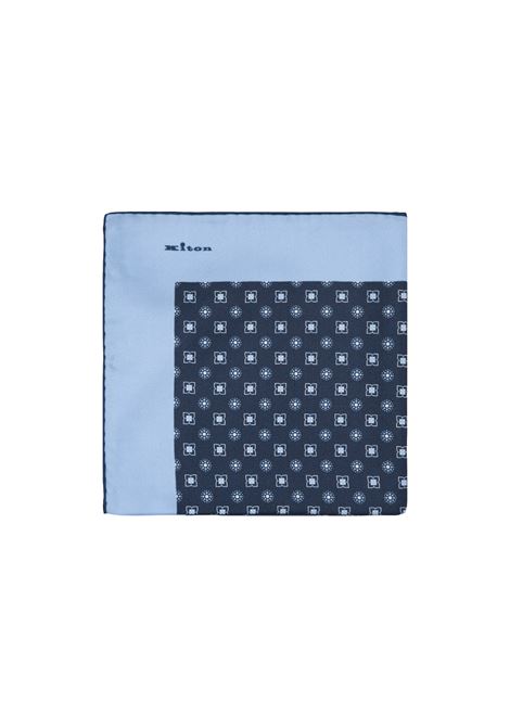 Blue and Light Blue Pocket Handkerchief With Geometric Floral Pattern KITON | UPOCHCK0708F07/003