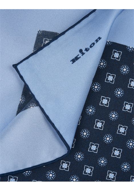 Blue and Light Blue Pocket Handkerchief With Geometric Floral Pattern KITON | UPOCHCK0708F07/003