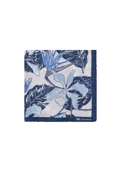 Blue Pocket Handkerchief With Floral Fantasy KITON | pochettes | UPOCHCK0712F17/000