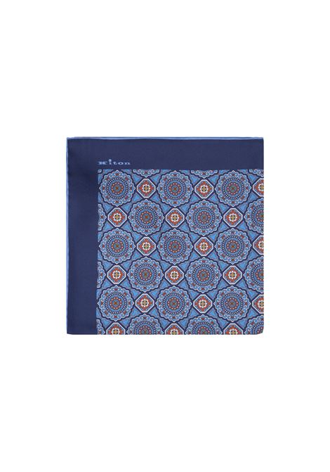 Light Blue Pocket Handkerchief With Orange Mandala Pattern KITON | pochettes | UPOCHCK0737F18/000