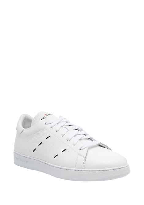 White Lace-Up Sneakers With Blue and Red Stitching KITON | USSA068N0114901/008