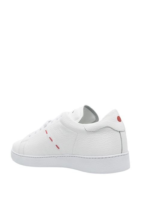 White Lace-Up Sneakers With Blue and Red Stitching KITON | USSA068N0114901/008