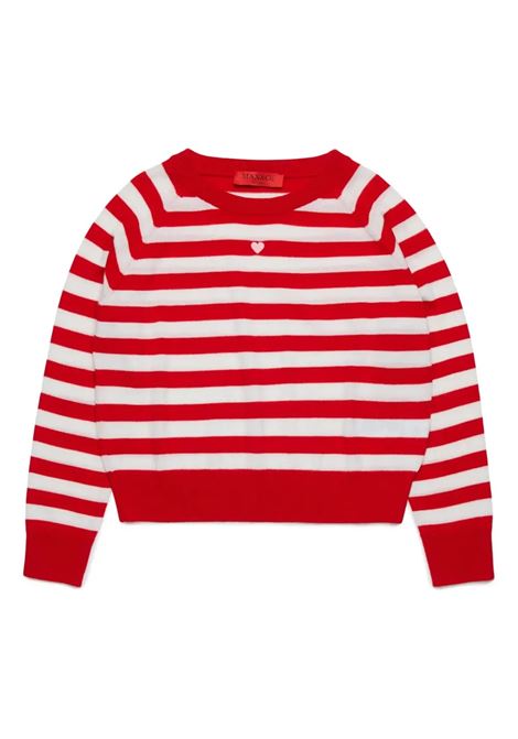 Pullover In Lana A Righe Bianco e Rosso Con Cuore MAX&CO. KIDS | Maglieria | MX0003-MX005MXC11